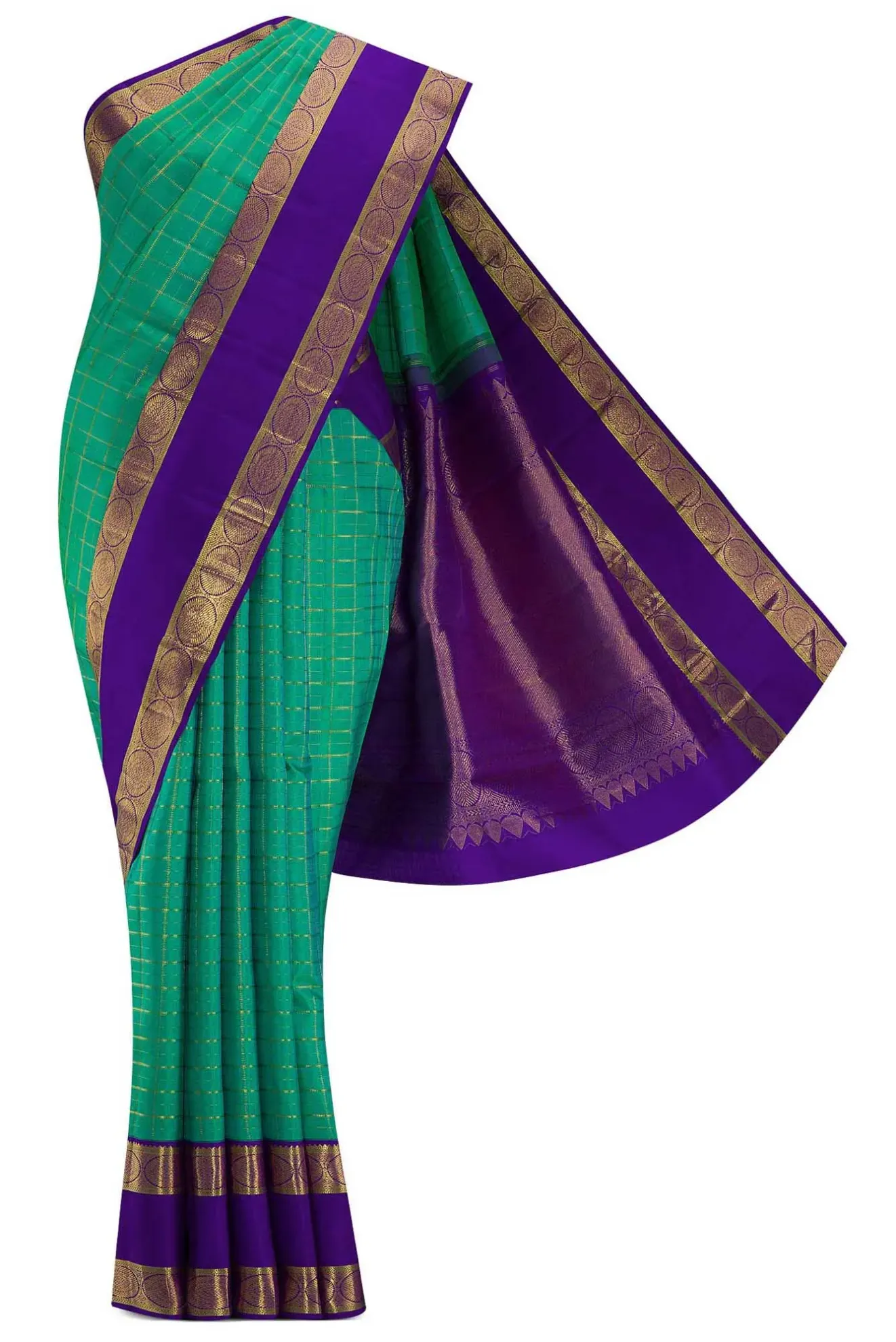 Picture of Green With Sea Blue Dual Tone Kanchipuram Silk Saree