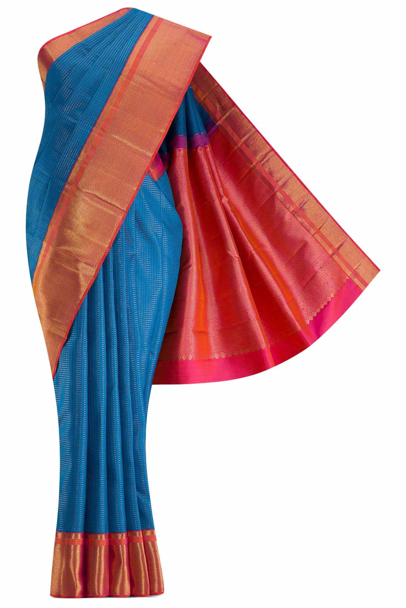 Picture of Pure Silk Pure Zari Blue Kanchipuram Saree