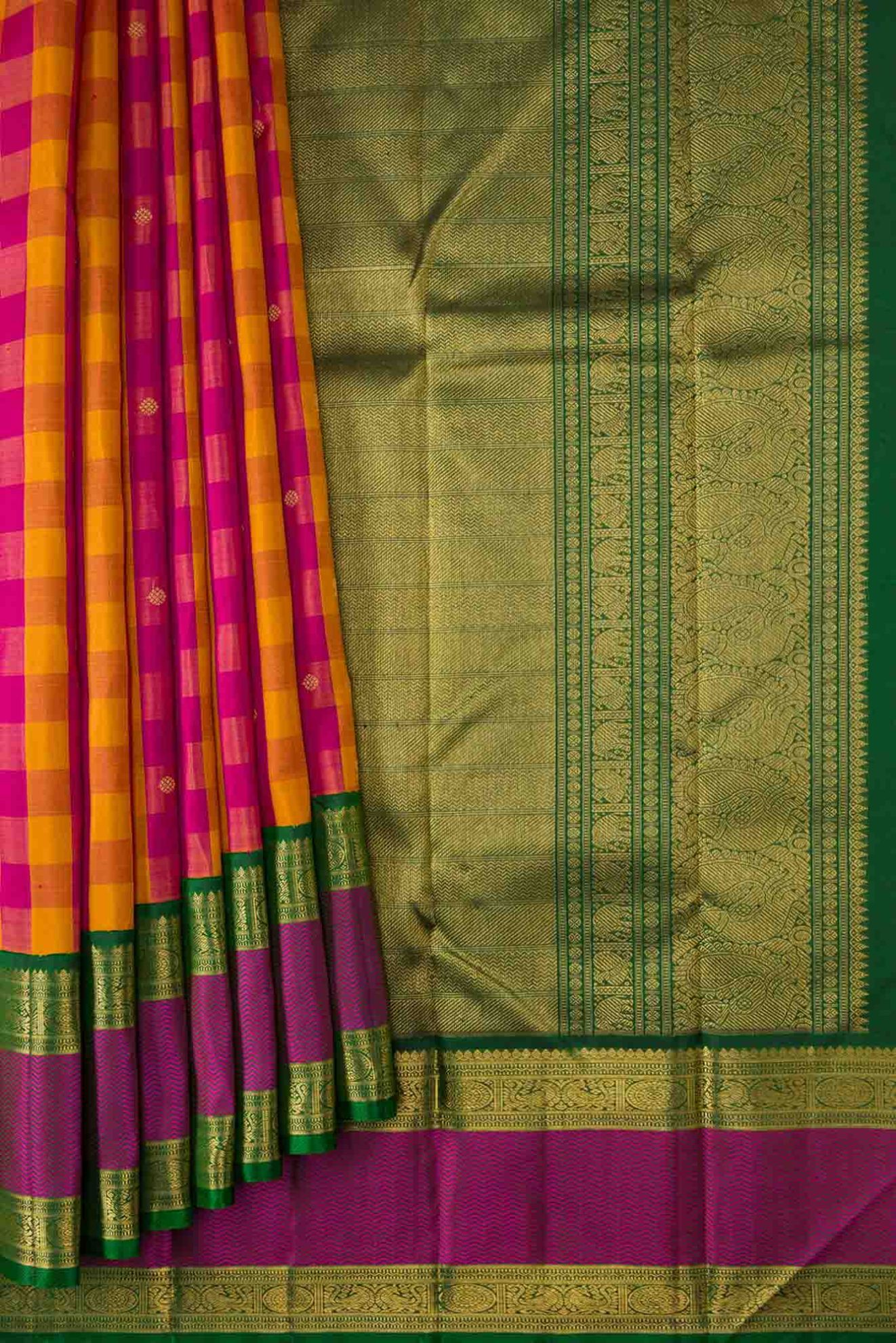 Picture of Pure Silk Pure Zari Mustard And Purple Dual Tone Kanchipuram Saree