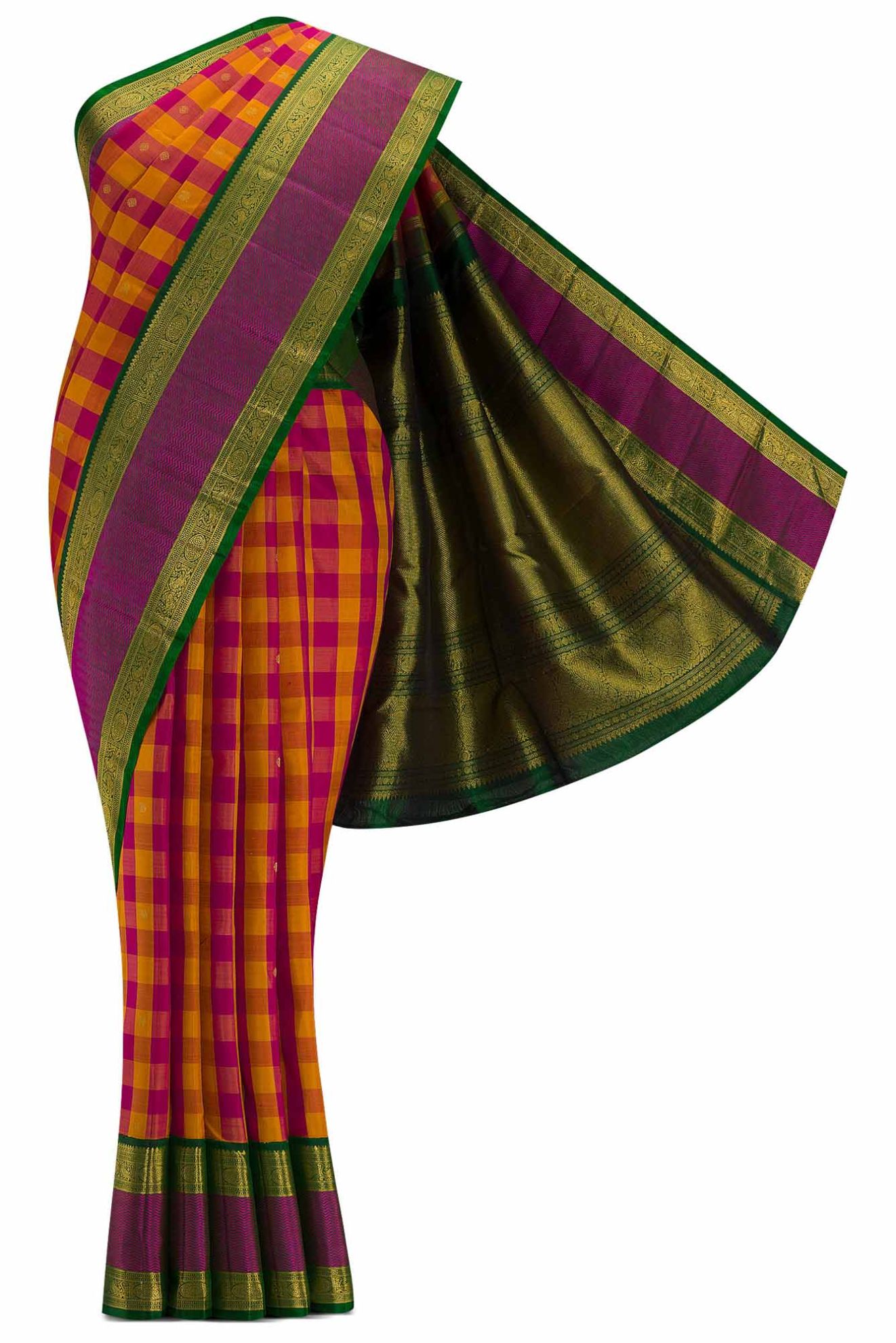 Picture of Pure Silk Pure Zari Mustard And Purple Dual Tone Kanchipuram Saree