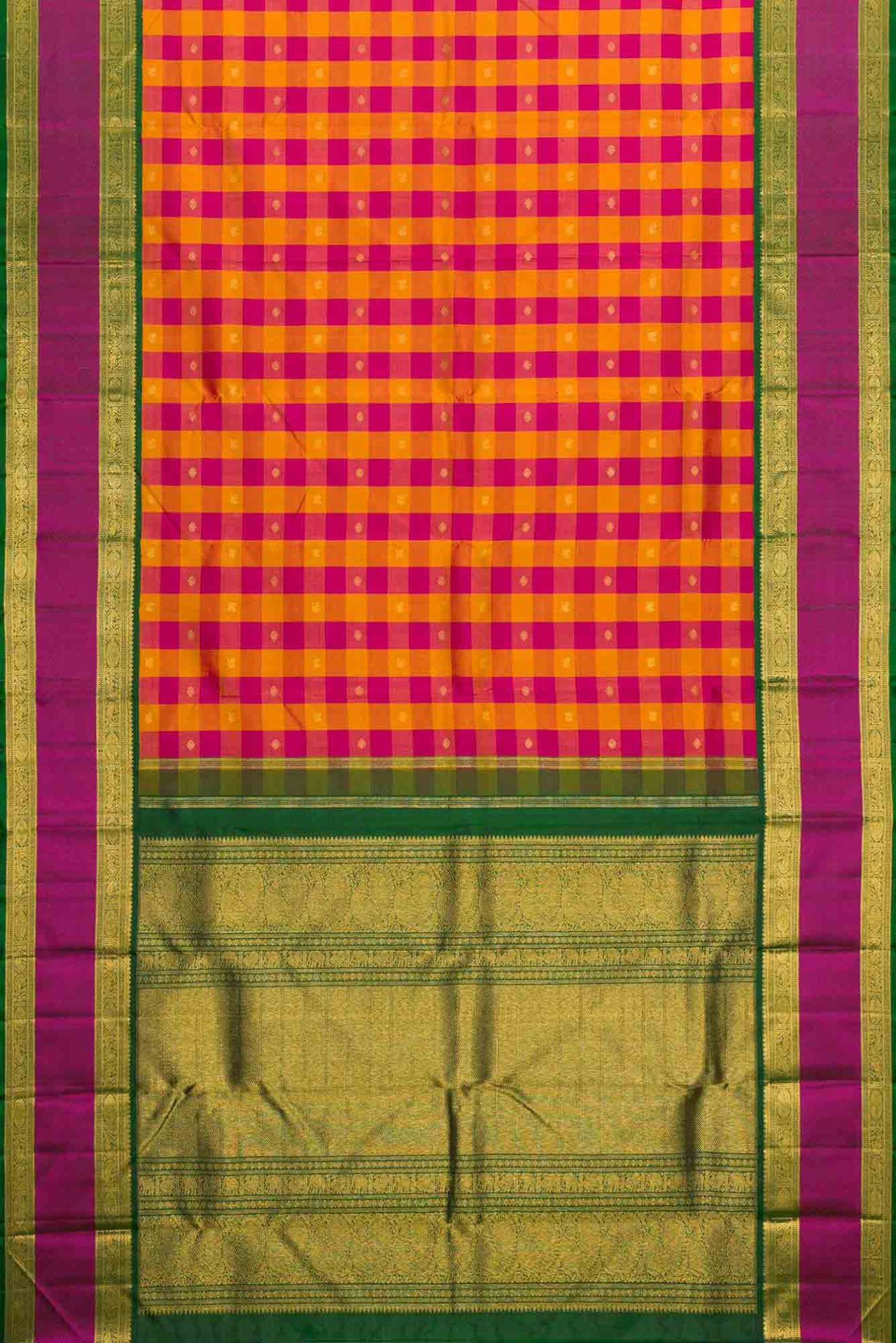 Picture of Pure Silk Pure Zari Mustard And Purple Dual Tone Kanchipuram Saree